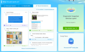 Student dashboard recommendations