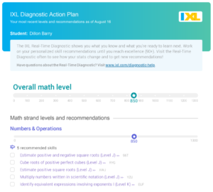 Image of IXL Diagnostic Action Plan