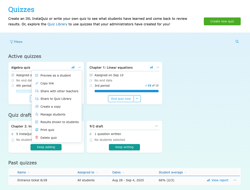 Manage Quizzes