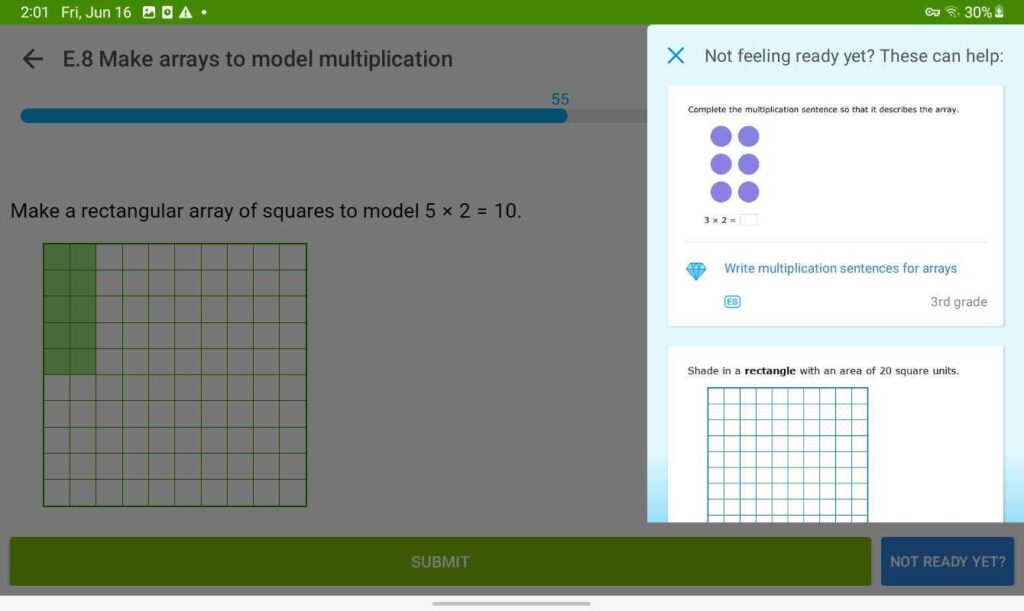 Image of in-skill recommendations on IXL