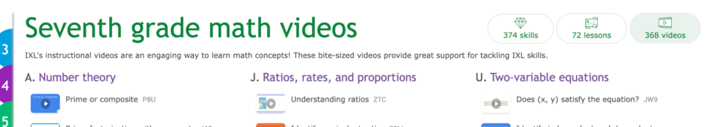 Image of the video tutorial landing page for seventh grade