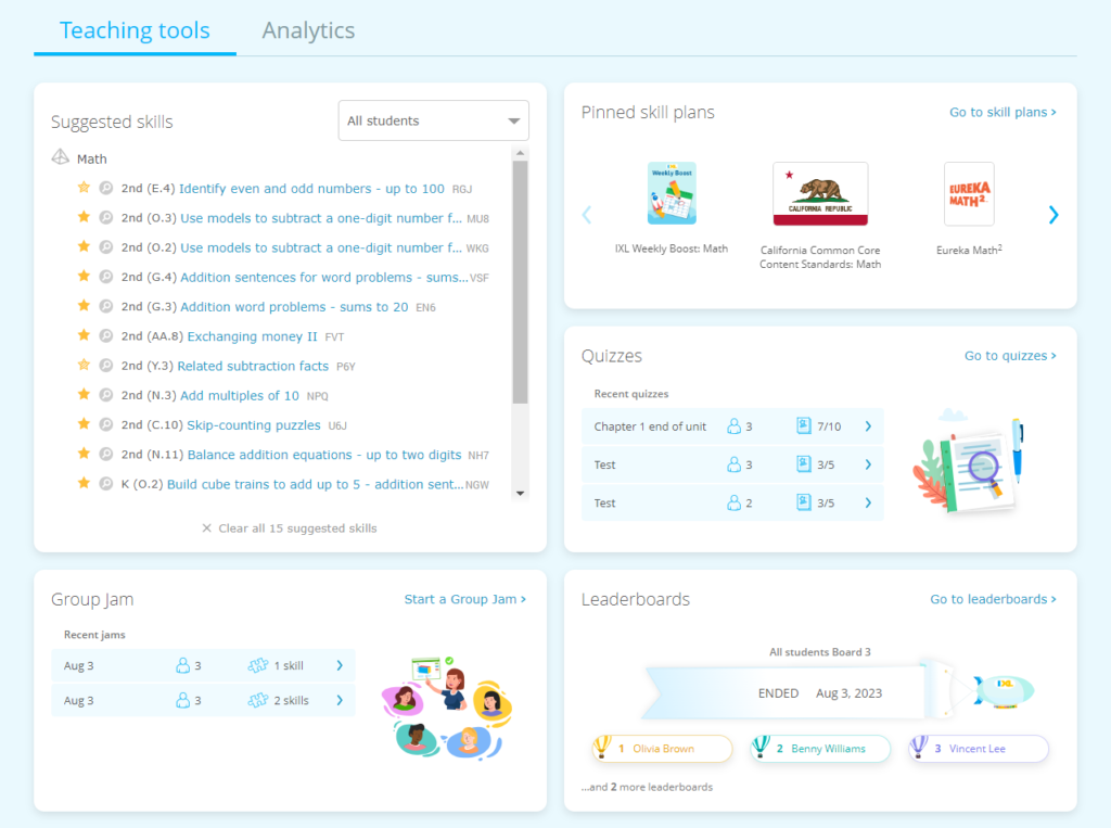 Teaching tools dashboard