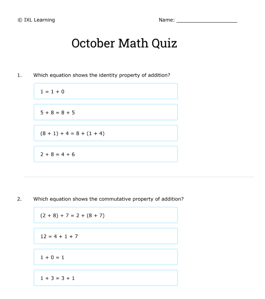 IXL Quiz PDF