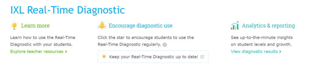 IXL Real Time Diagnostic teacher view