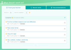 What to work on section of the student dashboard