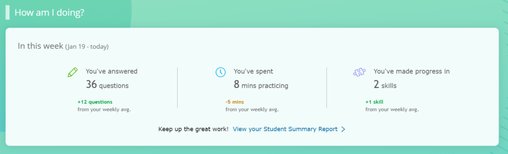 How am I doing? section of the student dashboard