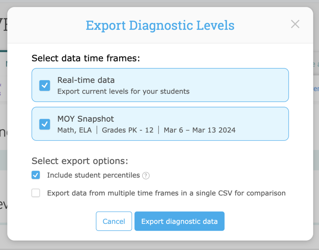 Export Diagnostic Levels