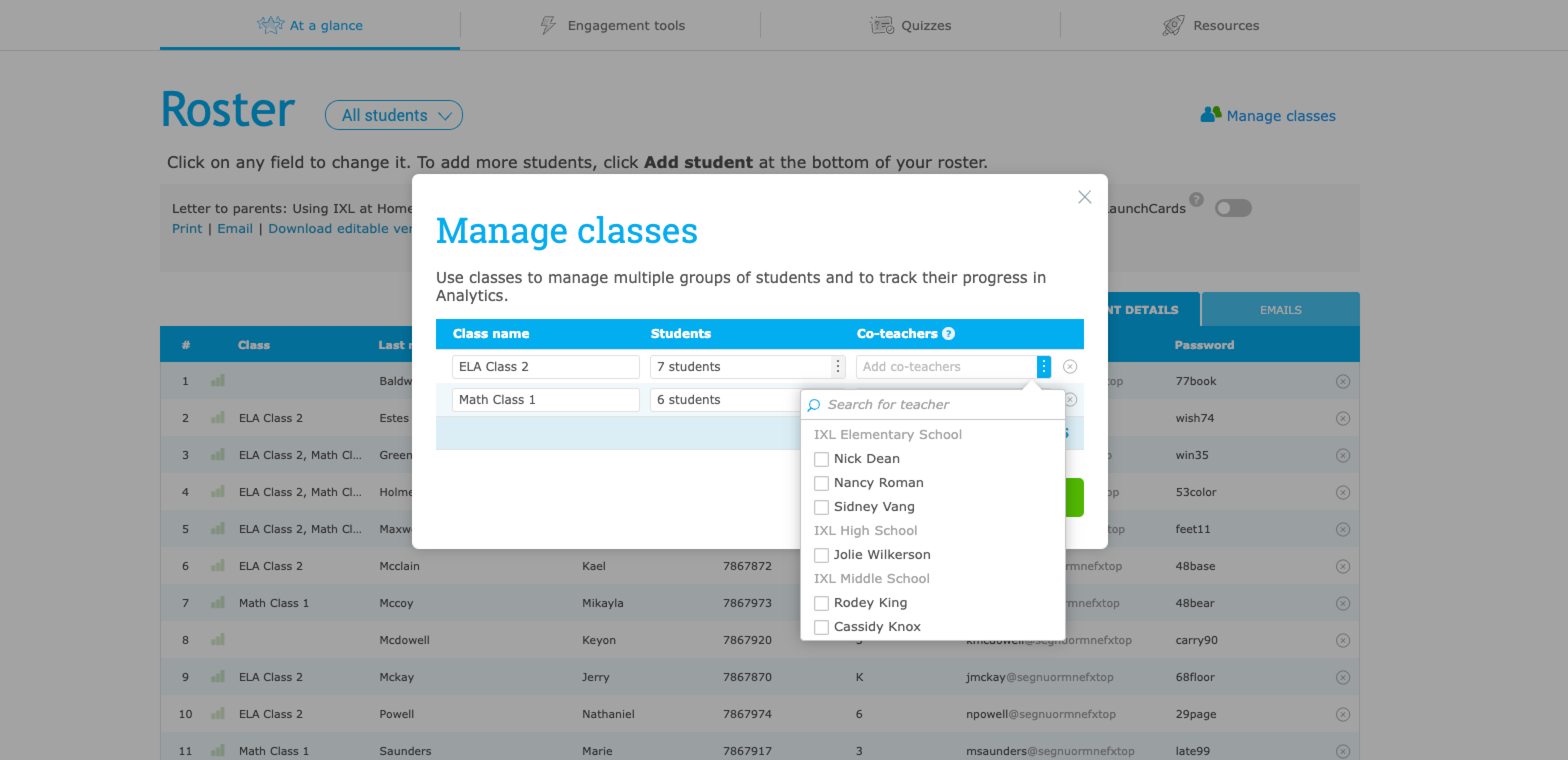 Search for co-teachers to add to a class
