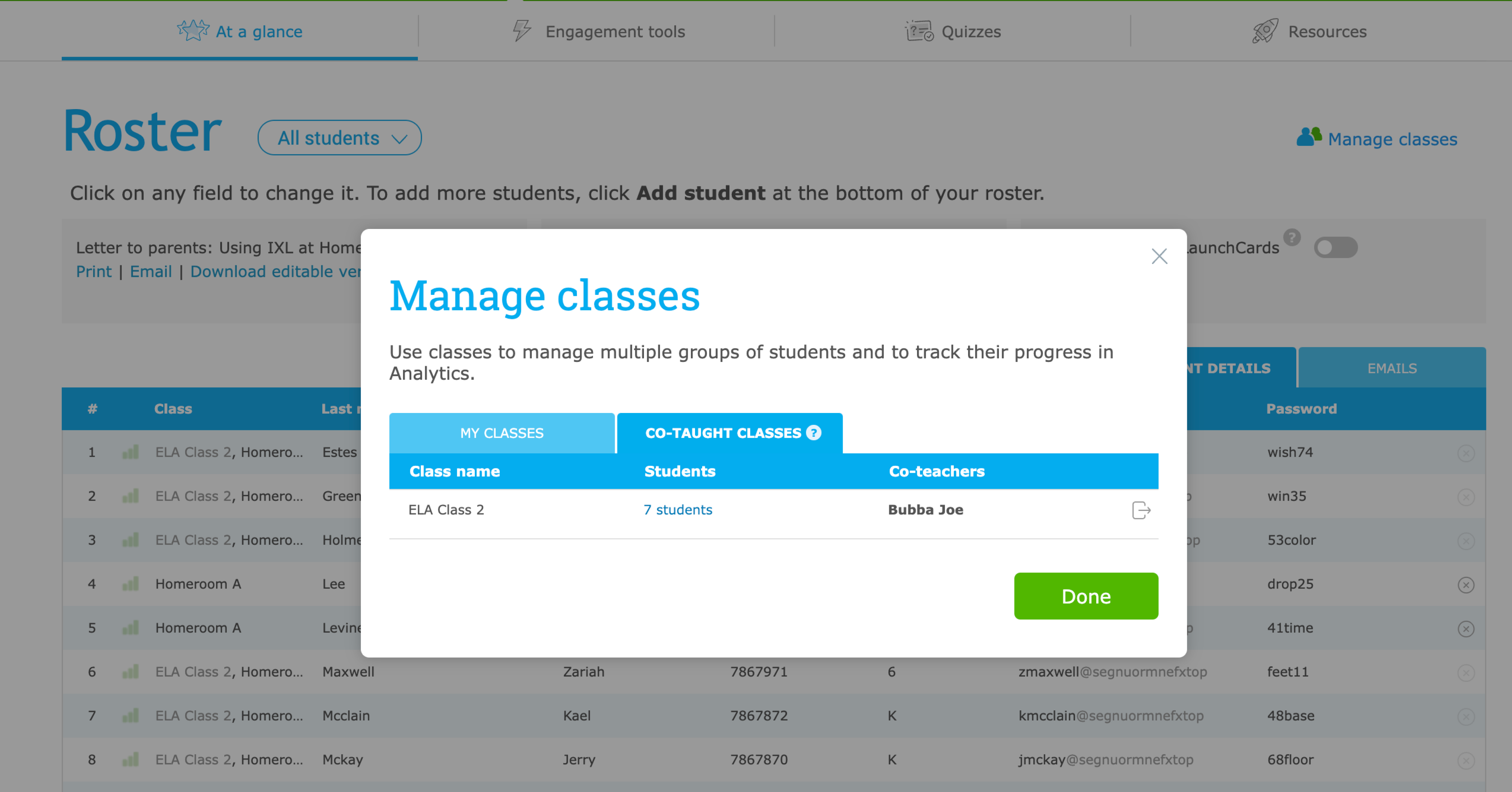Co-taught classes from Manage classes view
