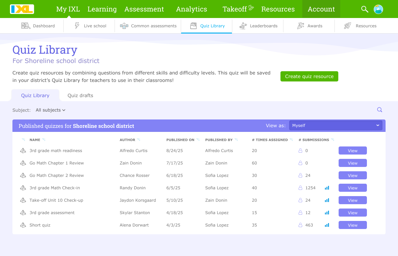 Published Quiz Library Resources