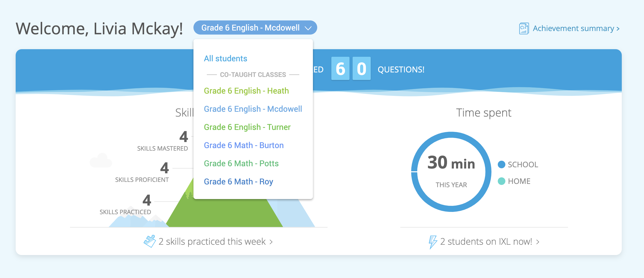 Co-taught classes on the teacher dashboard