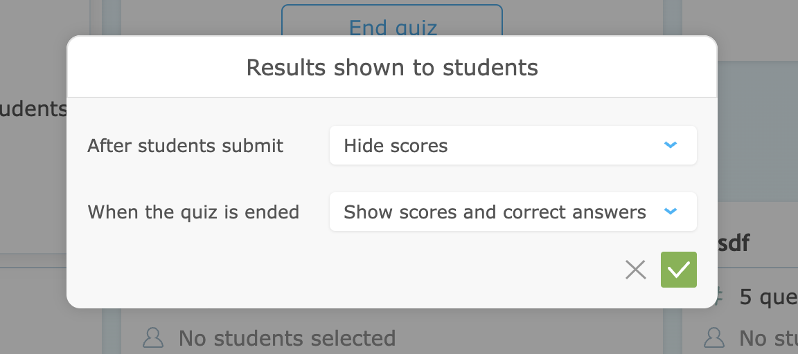 Results shown to students