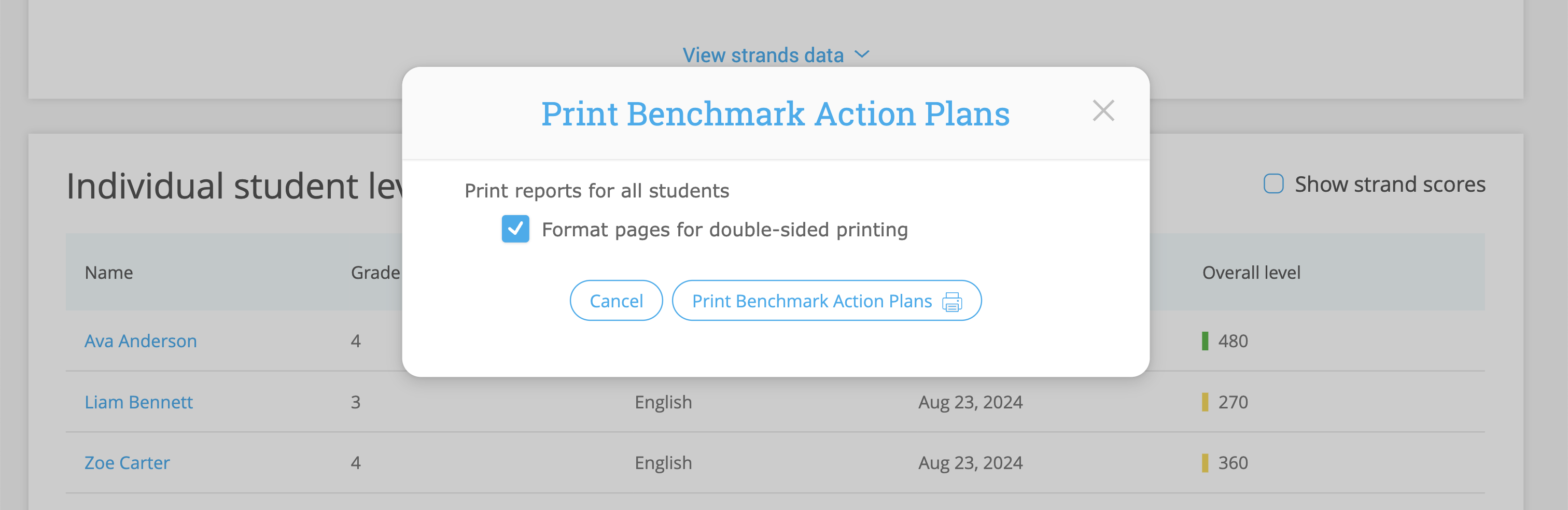 Bulk printing IXL LevelUp Math Benchmark Action Plans