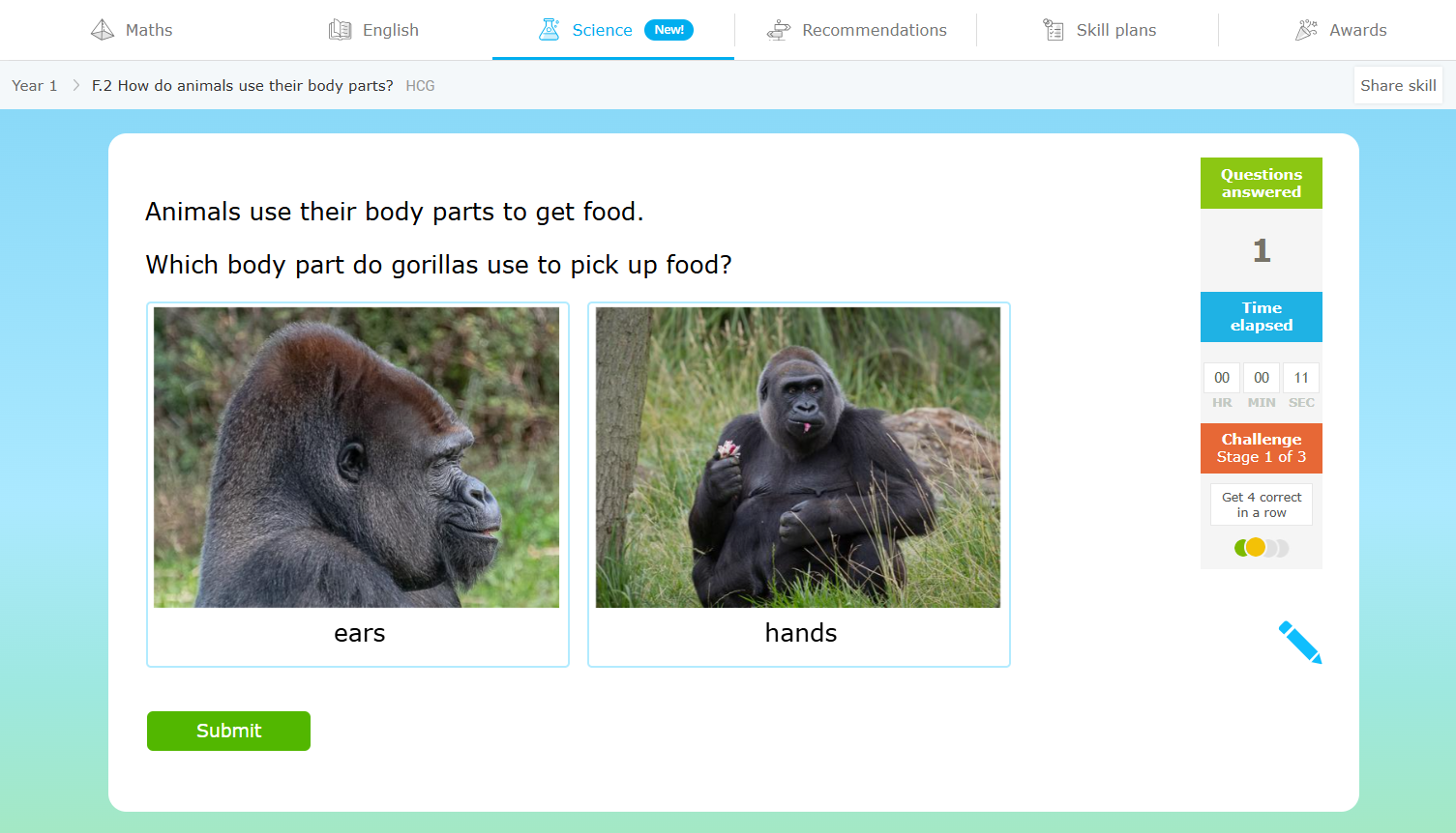 Animal body parts science skill