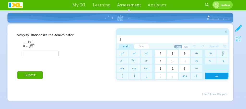 IXL scientific calculator opened during a Snapshot