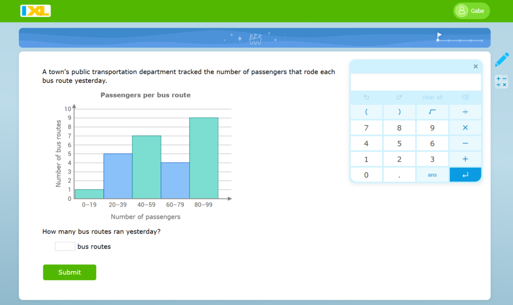 In a question from the LevelUp Diagnostic, a four-function calculator is open on the right side of the screen
