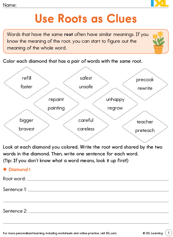 An IXL at Hand printable resource. It